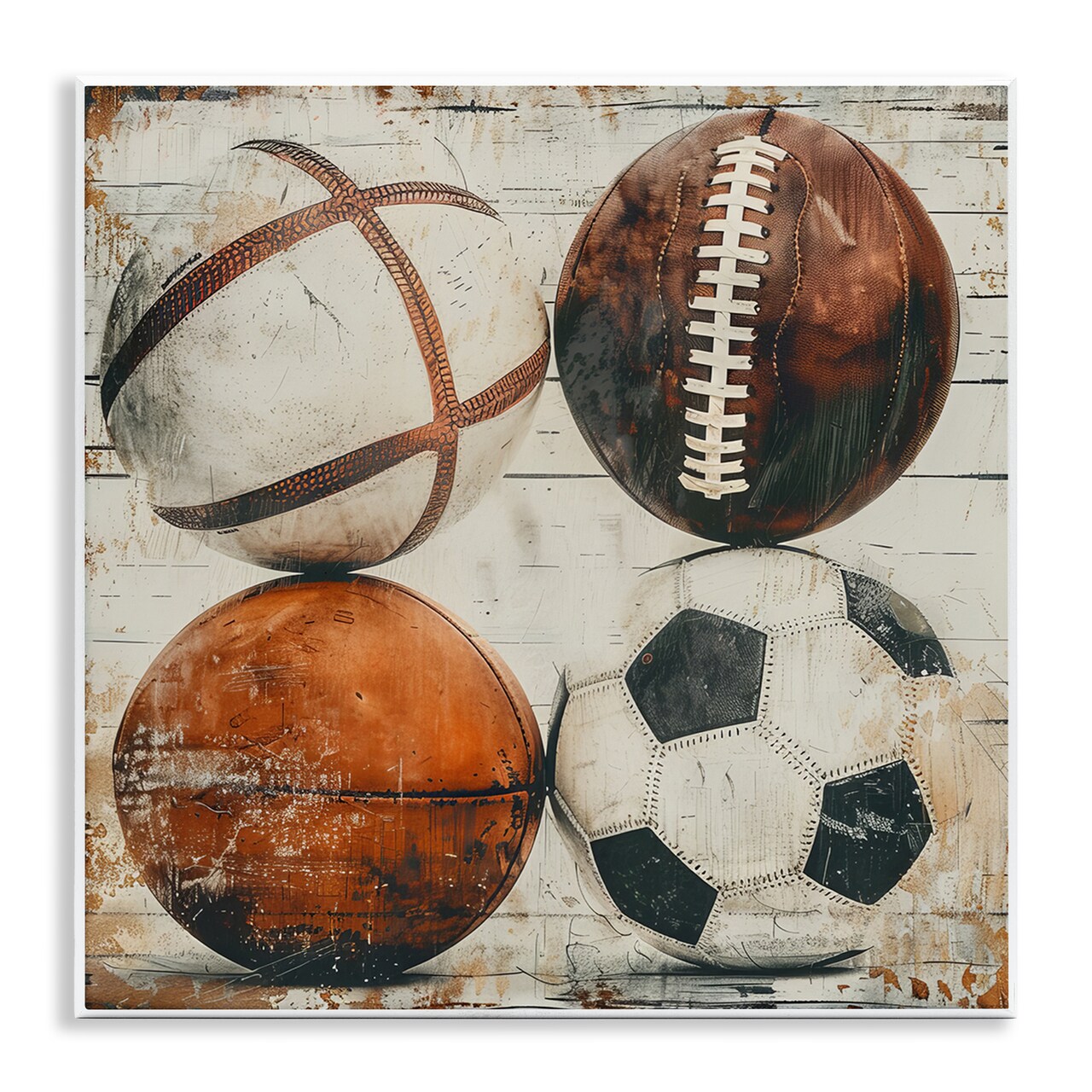 Stupell Industries Rustic Sports Balls Wall Plaque Art Design by Lazar Studio